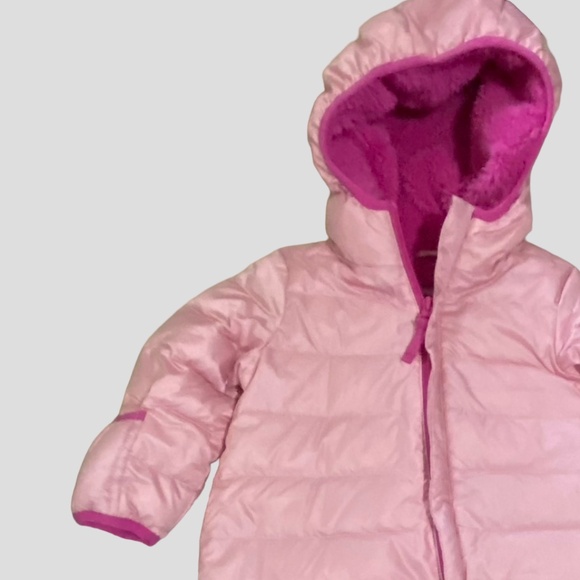 Eddie Bauer Kids Pink Down Puffer Hooded Snowsuit Bundler- Sz-6-12 mths - Picture 2 of 15